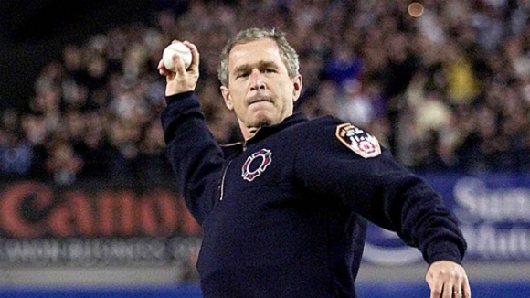 George W. Bush 54 baseball pitch